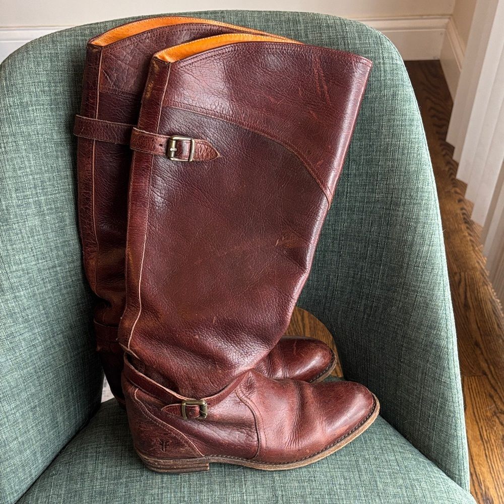 Frye Dorado Brown genuine Leather Riding knee high Boots Womens 7.5 GUC - Picture 6 of 12
